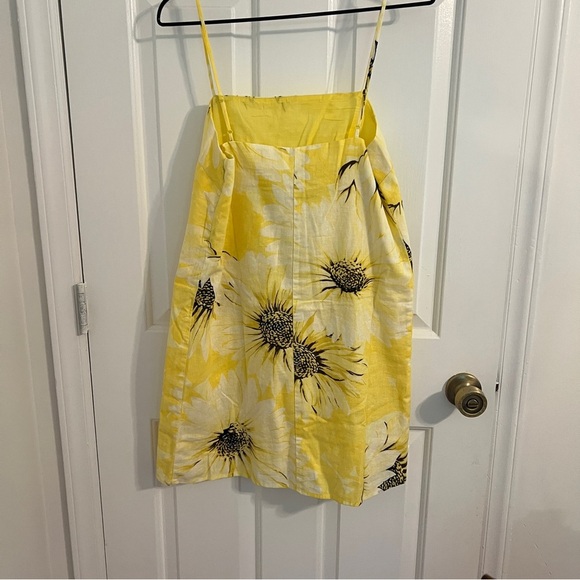 H&M Yellow Floral Linen Blend Mini Dress Size Small sunflower - Picture 3 of 7